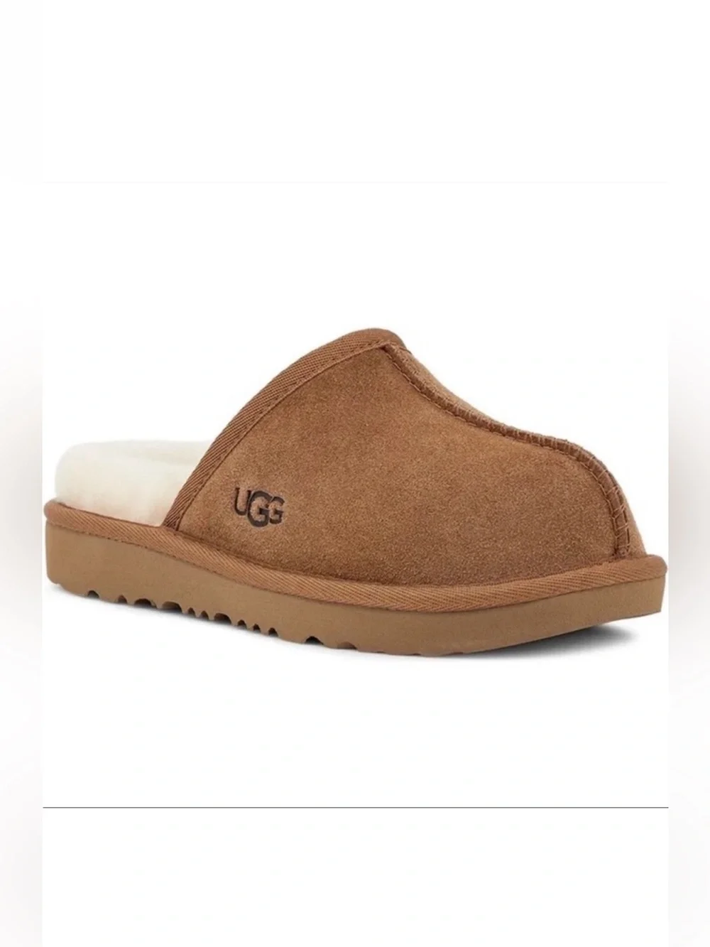 UGG Keegan Chestnut Suede Shearling Slide Slippers Kids 10M Cozy House Shoes